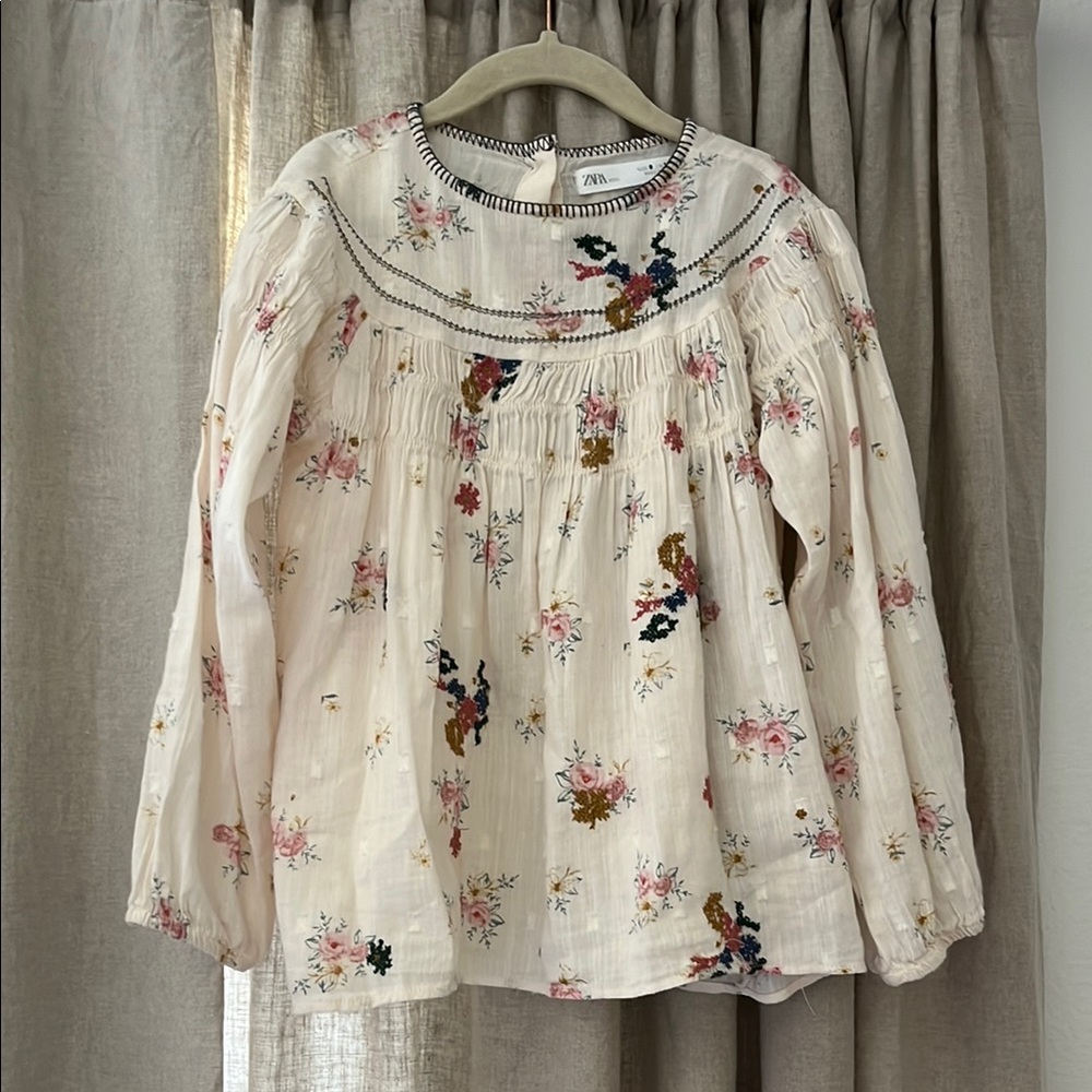 Zara Cream Floral Embroidered Blouse Top